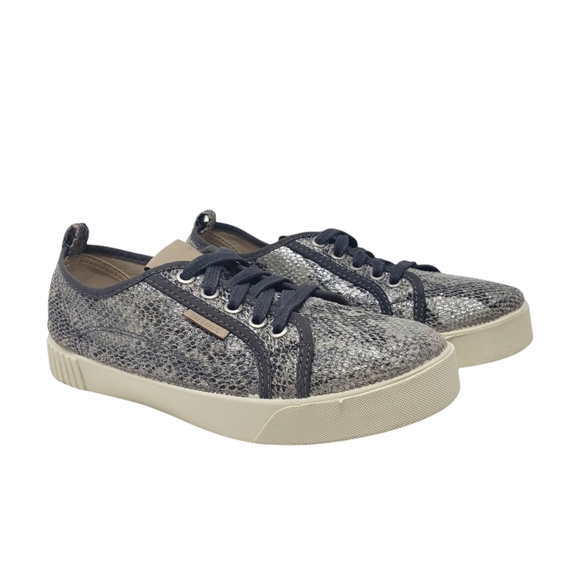 Zara Snakeskin Tennis Shoes Size EU 37  US 6.5 Lace Up Gray Silver Cream Color - Picture 7 of 11